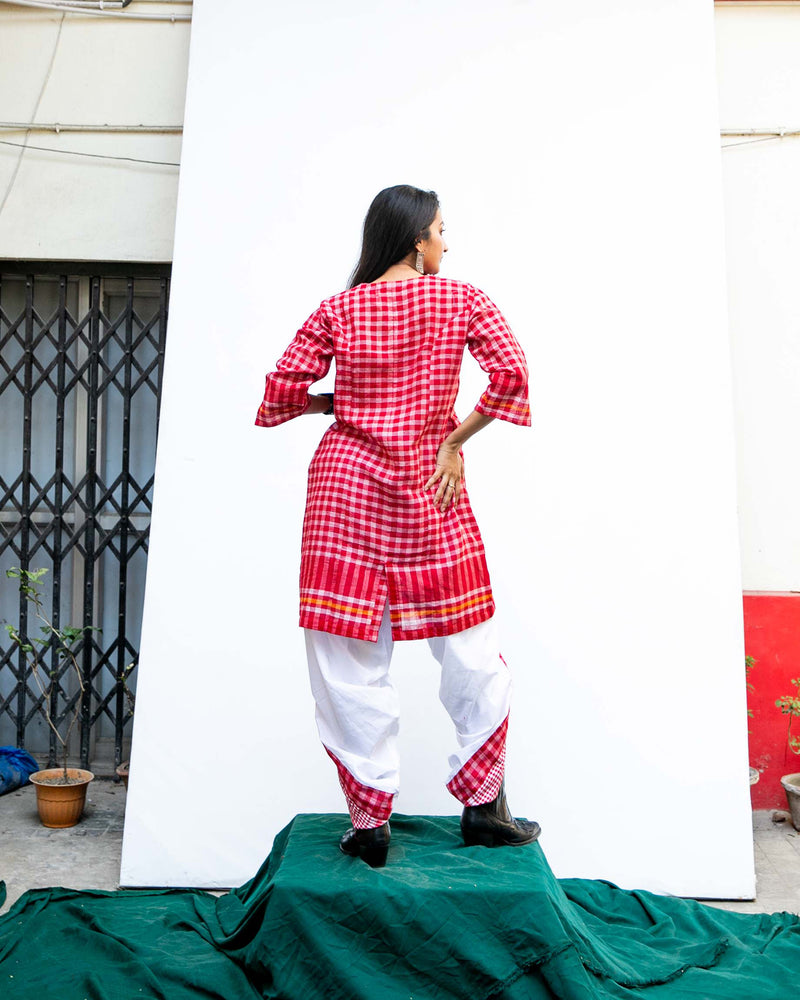 Nomadic Grace Set cotton,gamcha co-ord set by 145 East in red, white for women Worldwide