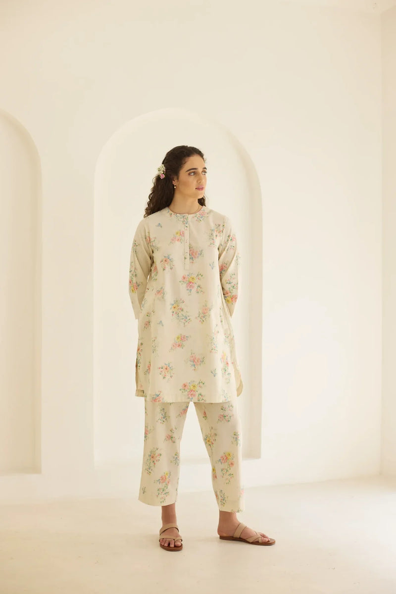 Holly Short Kurta Set cotton by Nadiya Paar in white color for women Worldwide