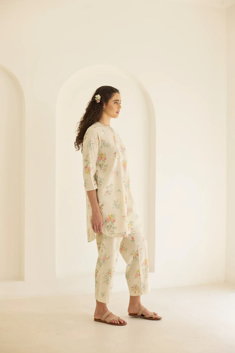 Holly Short Kurta Set cotton by Nadiya Paar in white color for women Worldwide