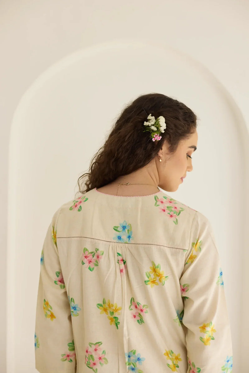 Periwinkle Short Kurta Set cotton by Nadiya Paar in white color for women Worldwide