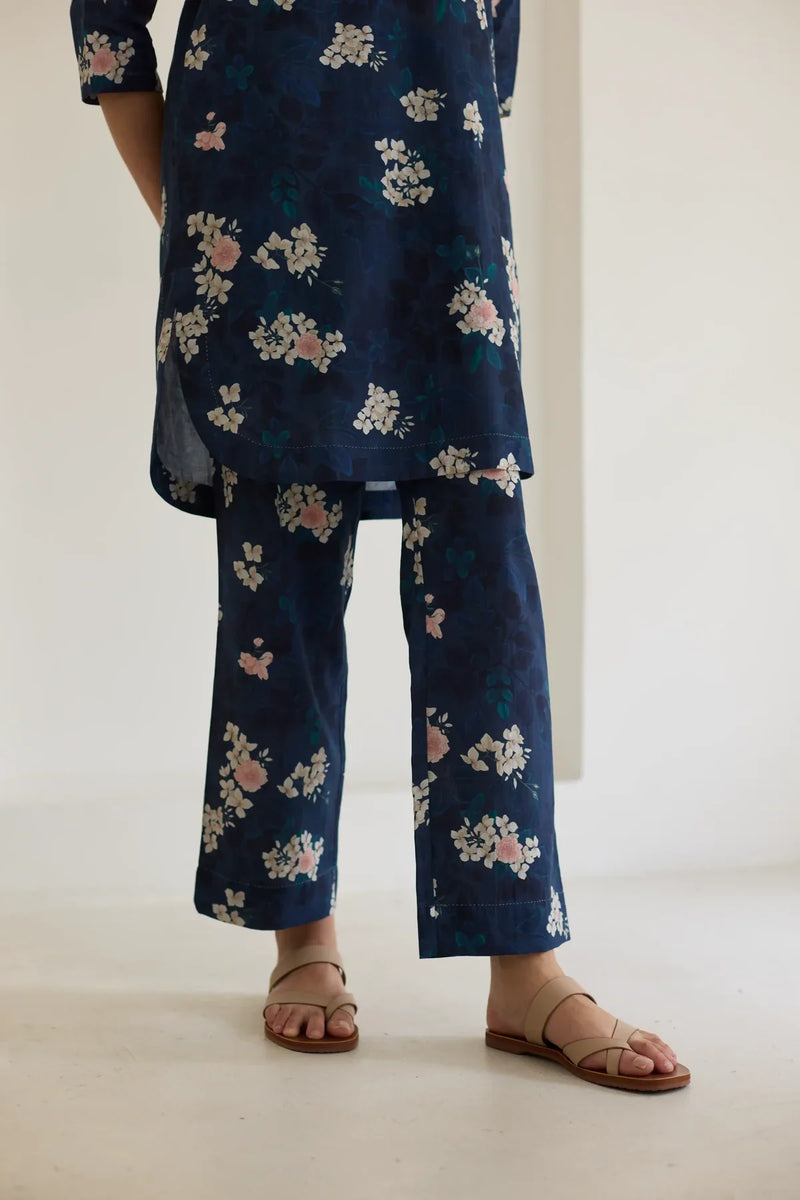 Midnight Roses Short Kurta Set cotton by Nadiya Paar in blue color for women Worldwide
