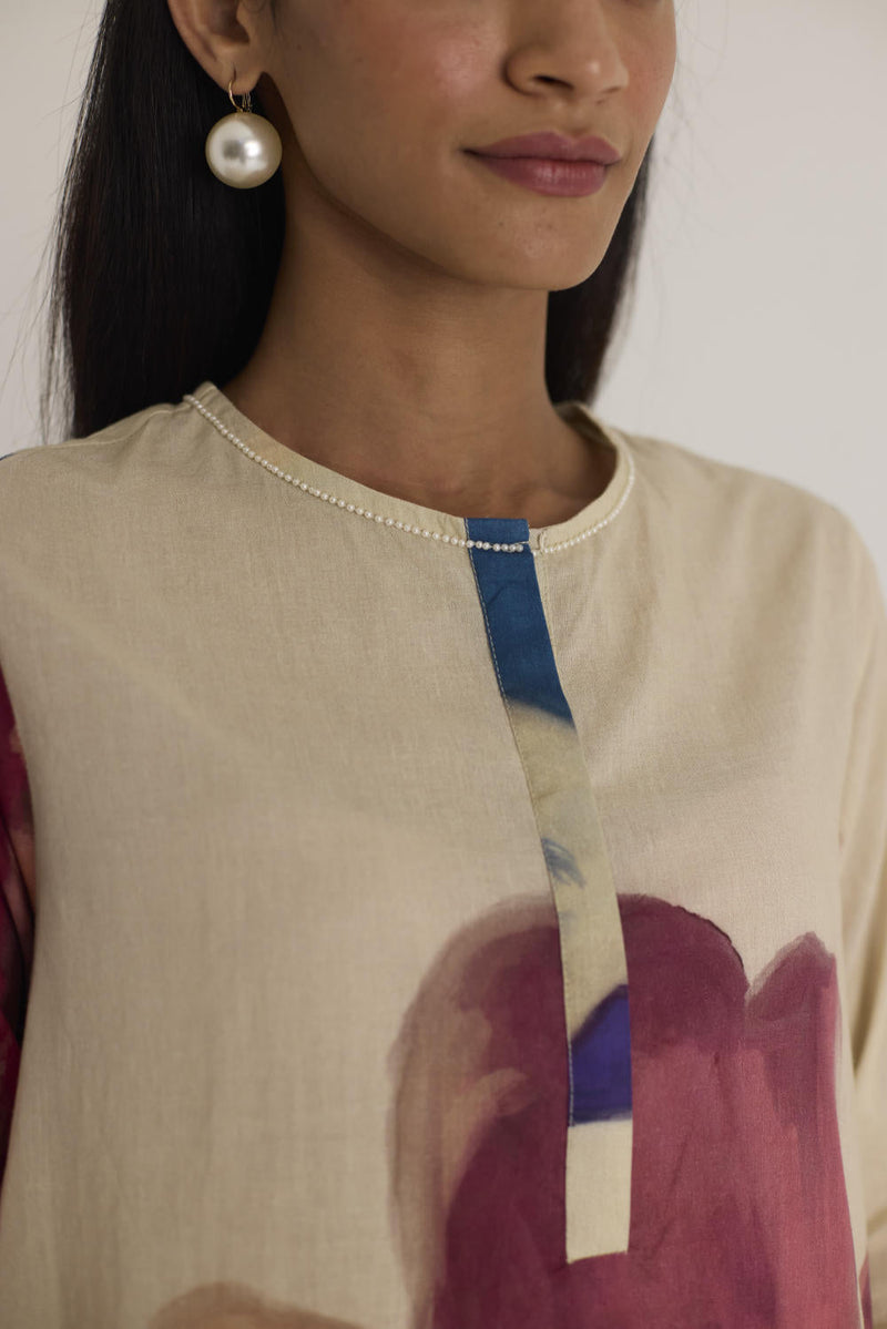 LILA SHORT KURTA SET cotton by Yam in white color for women Worldwide