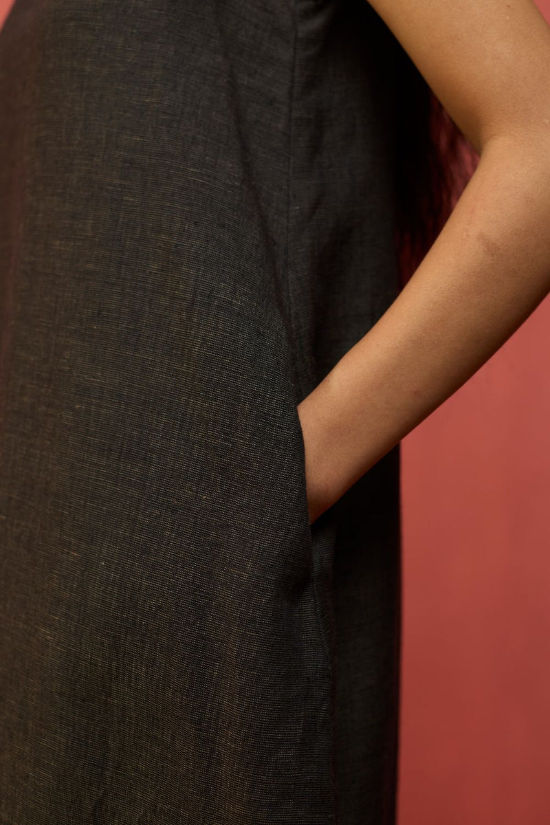 Juro Linen Parabola Dress - Charcoal linen by Manan in charcoal color for women Worldwide