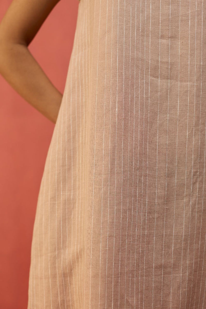 Juro Stripe Linen Parabola Dress - Rose linen by Manan in blush color for women Worldwide