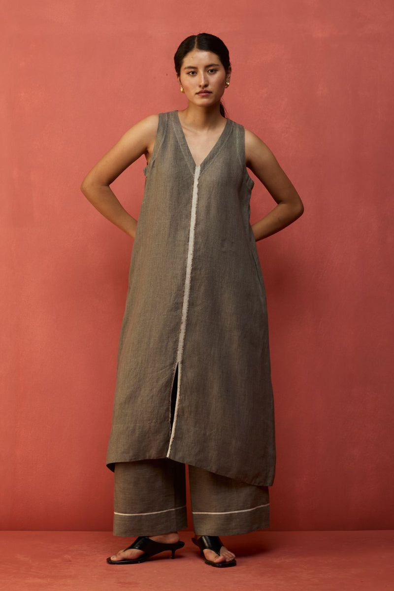 Rohe Sleeveless Linen Kurta Set - Grey by Manan for Worldwide