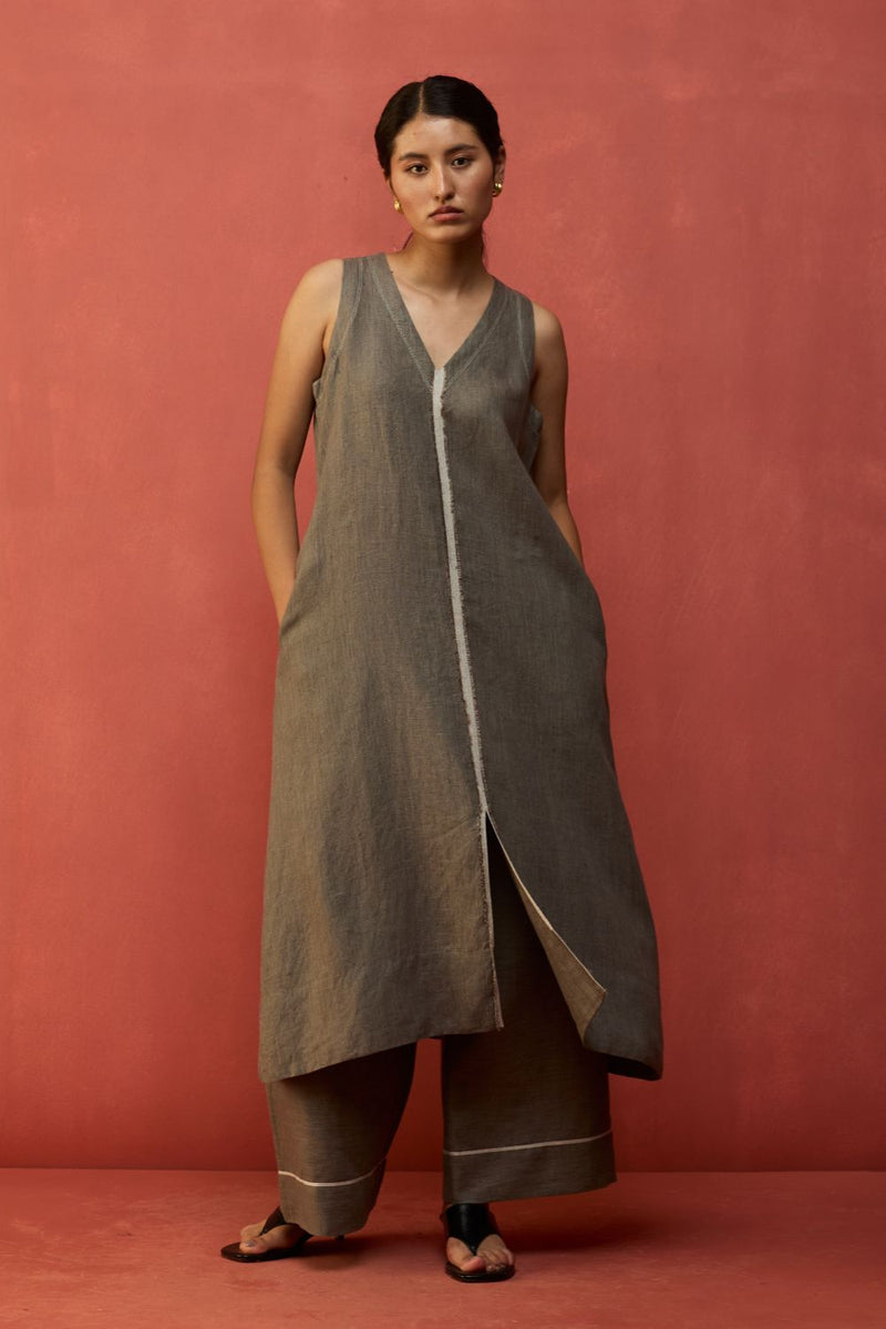 Rohe Sleeveless Linen Kurta Set - Grey by Manan for Worldwide