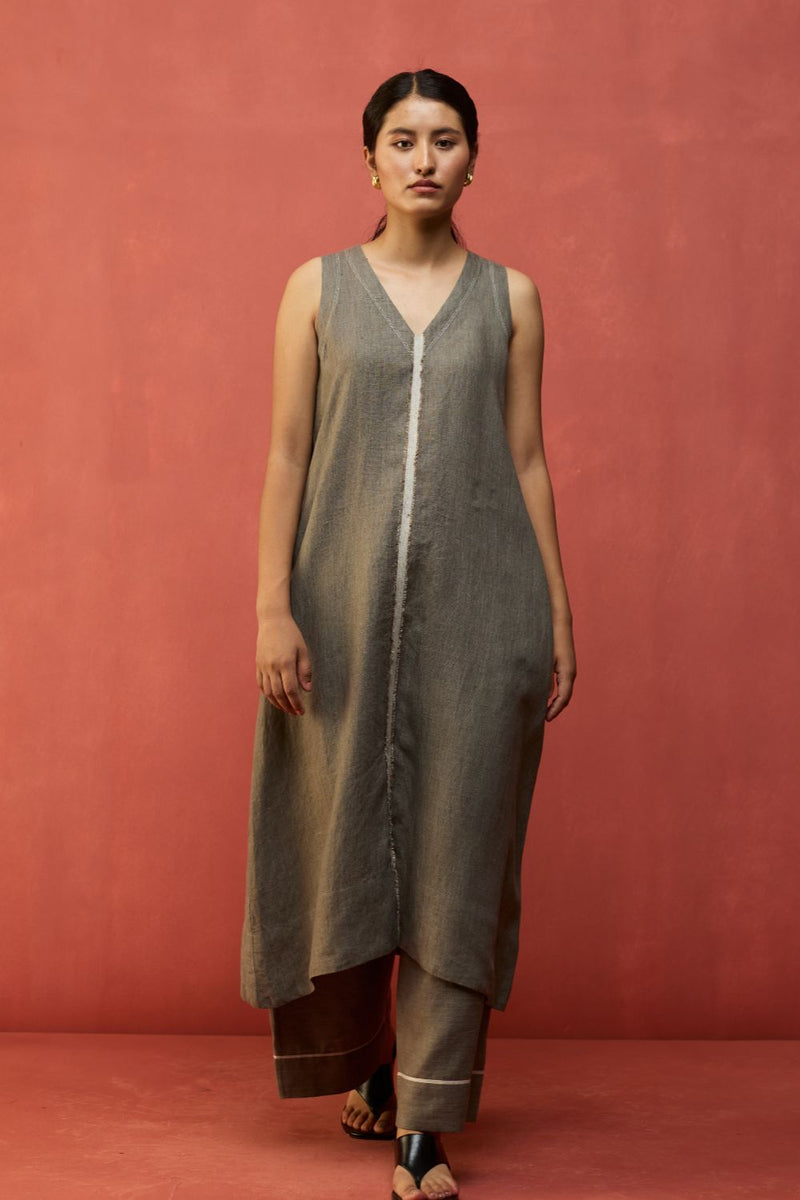Rohe Sleeveless Linen Kurta Set - Grey by Manan for Worldwide