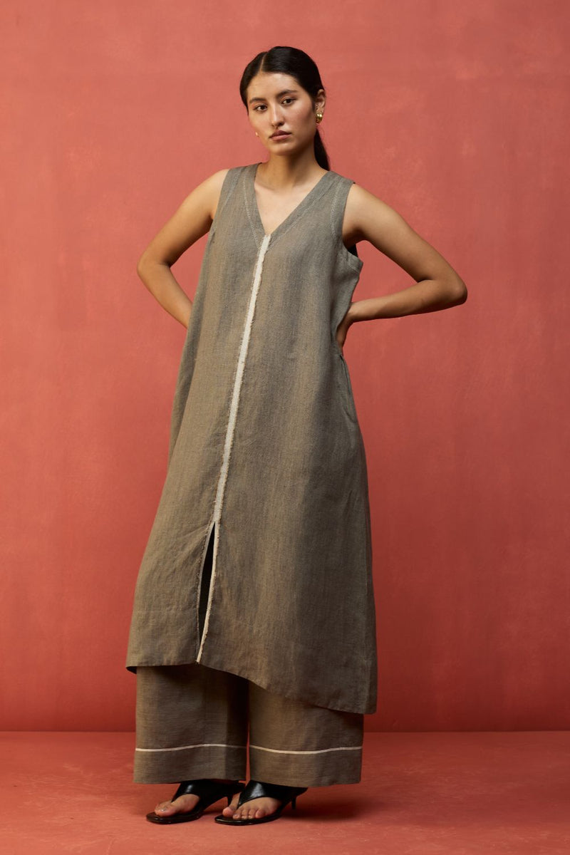 Rohe Sleeveless Linen Kurta Set - Grey by Manan for Worldwide