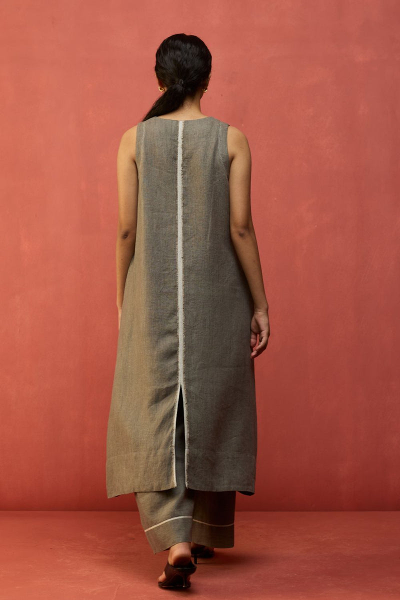 Rohe Sleeveless Linen Kurta Set - Grey by Manan for Worldwide