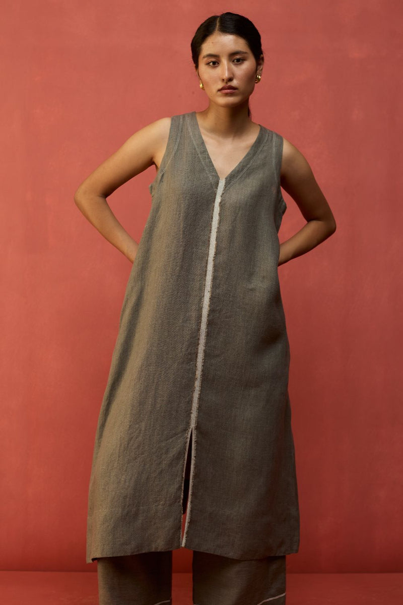 Rohe Sleeveless Linen Kurta Set - Grey by Manan for Worldwide