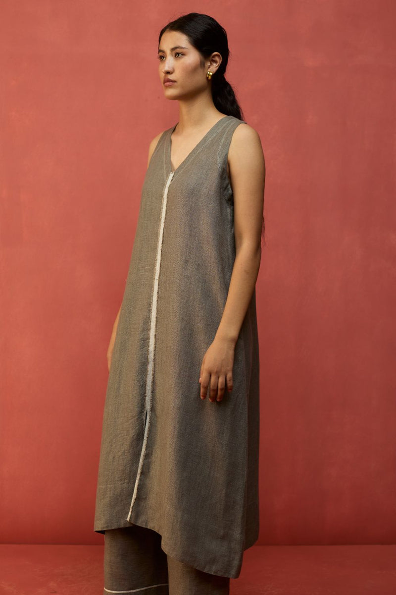 Rohe Sleeveless Linen Kurta Set - Grey by Manan for Worldwide