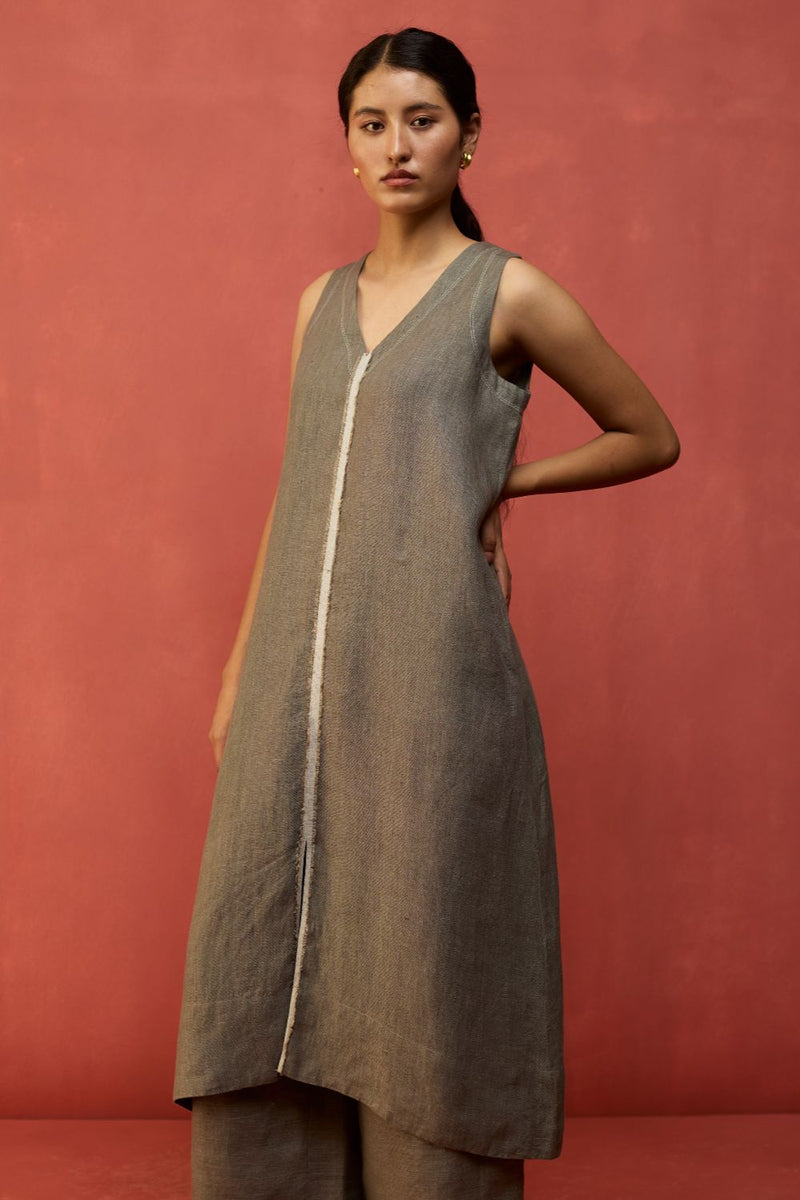 Rohe Sleeveless Linen Kurta Set - Grey by Manan for Worldwide