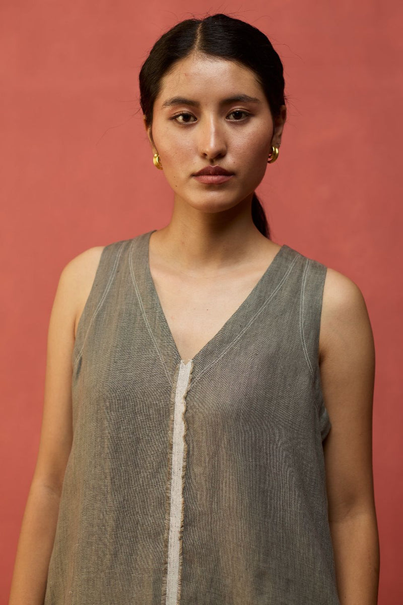 Rohe Sleeveless Linen Kurta Set - Grey by Manan for Worldwide