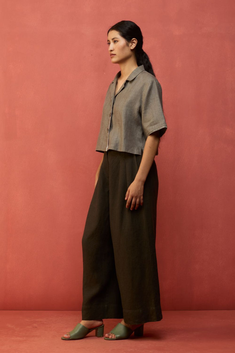 Kiera Cuban Collar Linen Shirt - Grey by Manan for Worldwide