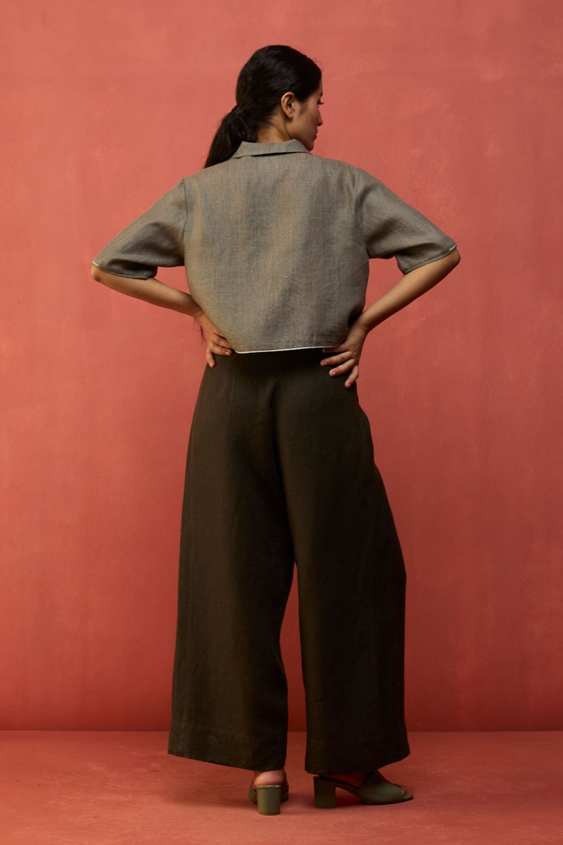 Kiera Cuban Collar Linen Co-ord Set - Grey by Manan for Worldwide