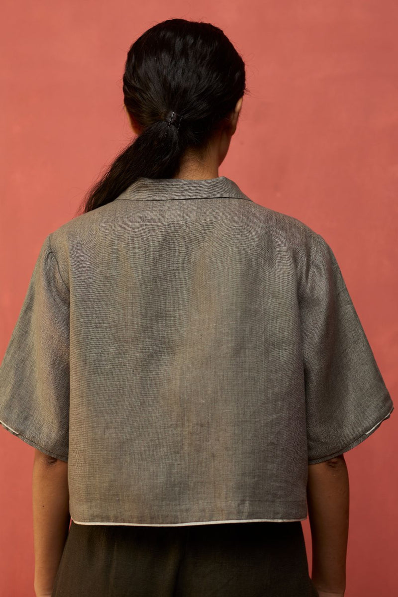 Kiera Cuban Collar Linen Co-ord Set - Grey by Manan for Worldwide