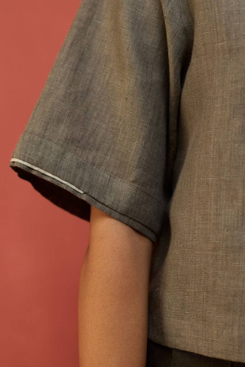 Kiera Cuban Collar Linen Co-ord Set - Grey by Manan for Worldwide