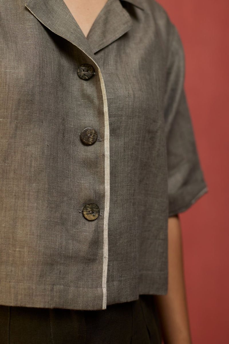 Kiera Cuban Collar Linen Co-ord Set - Grey by Manan for Worldwide