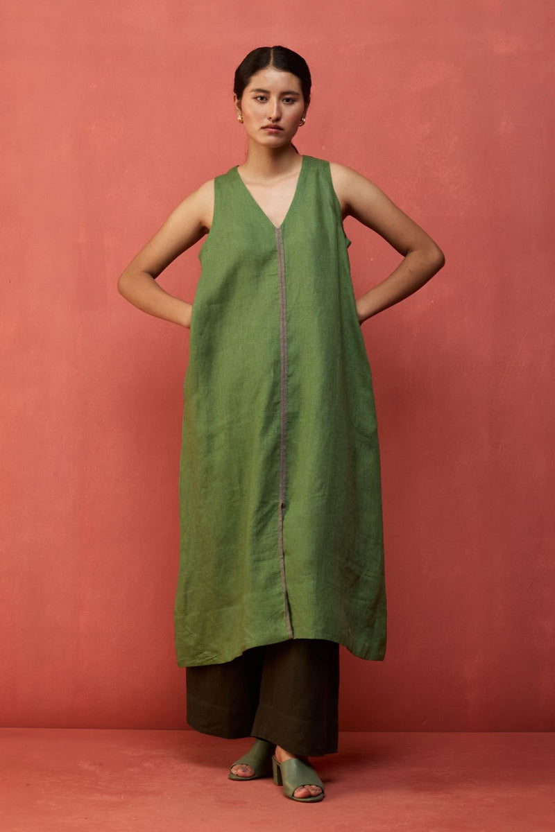 Rohe Sleeveless Linen Kurta Set - Fern Green by Manan for Worldwide