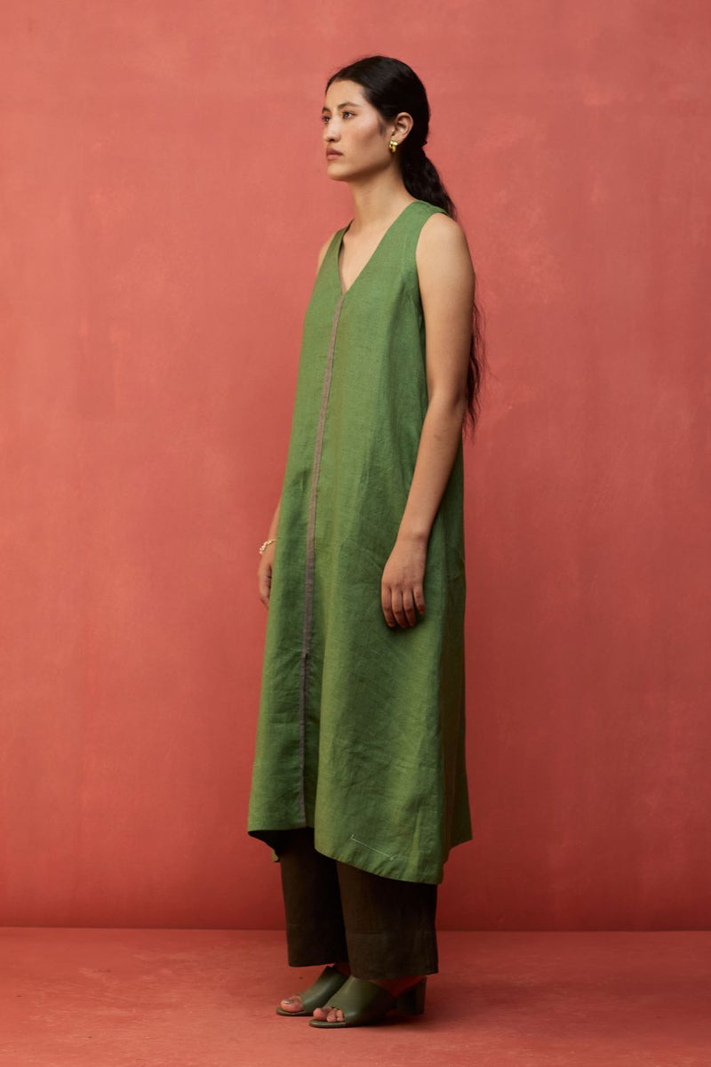 Rohe Sleeveless Linen Kurta Set - Fern Green by Manan for Worldwide