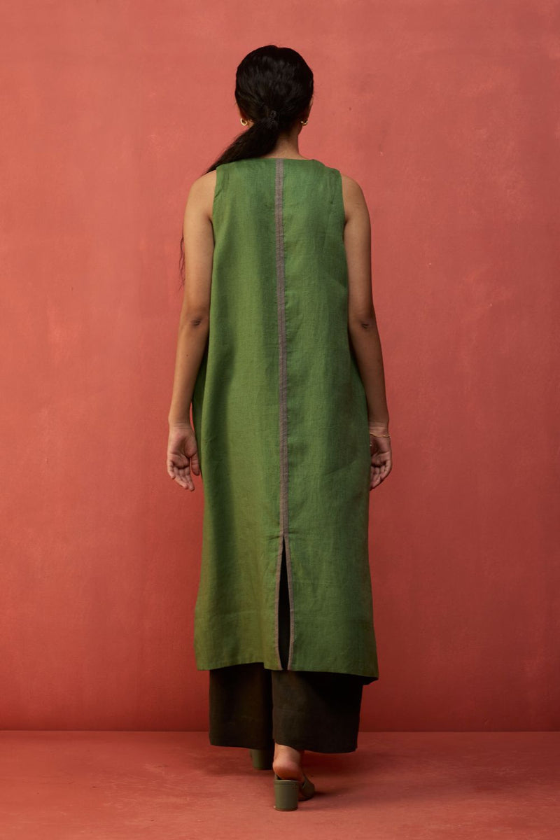 Rohe Sleeveless Linen Kurta Set - Fern Green by Manan for Worldwide