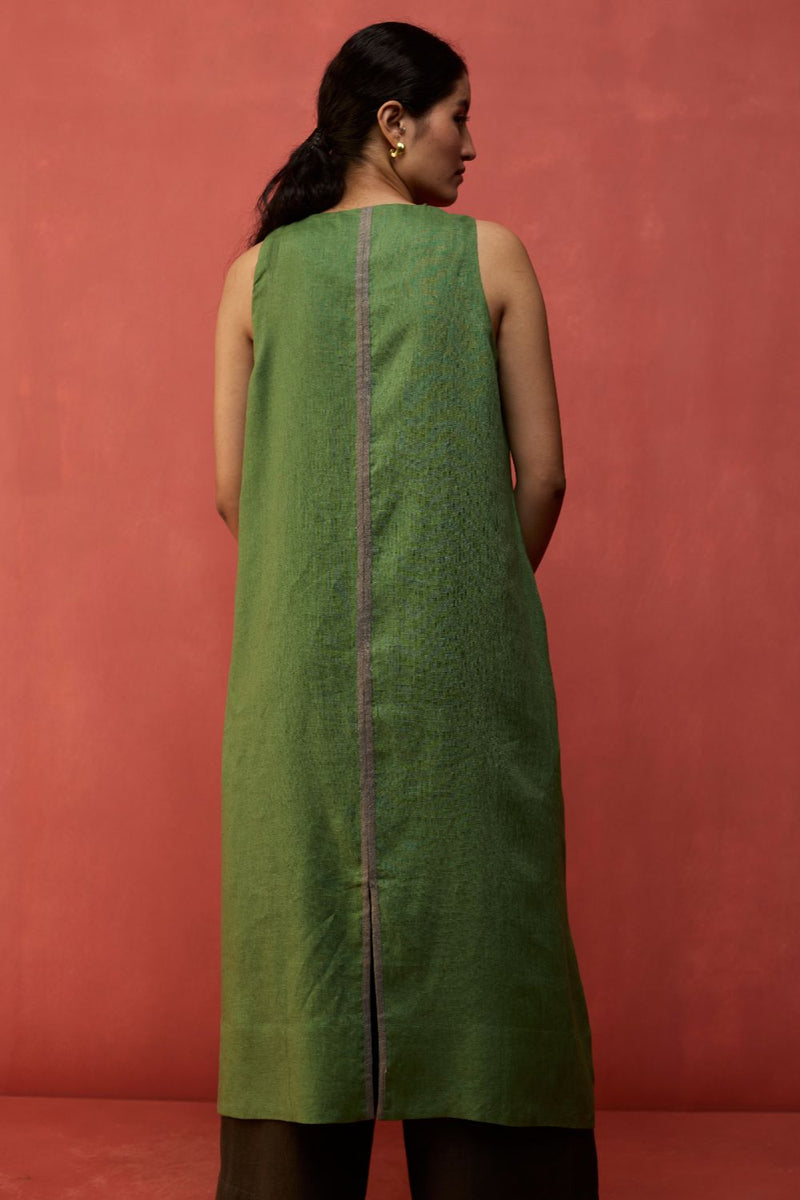 Rohe Sleeveless Linen Kurta Set - Fern Green by Manan for Worldwide