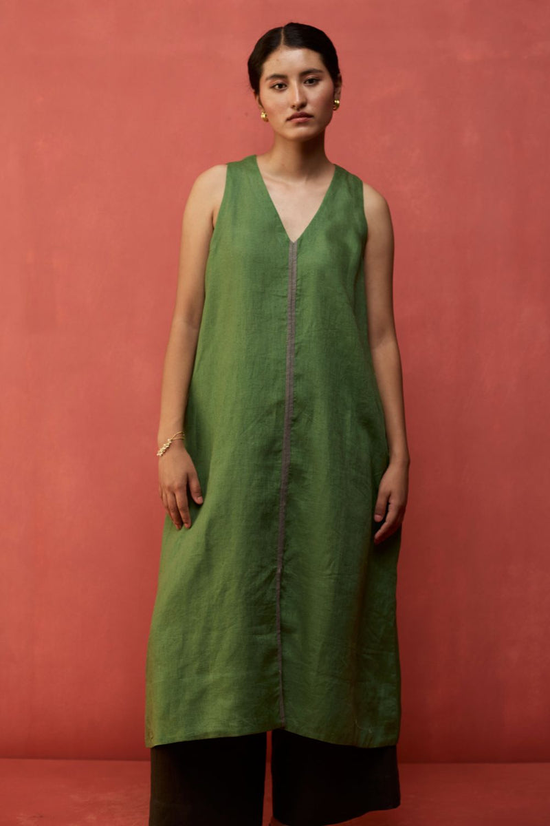Rohe Sleeveless Linen Kurta Set - Fern Green by Manan for Worldwide