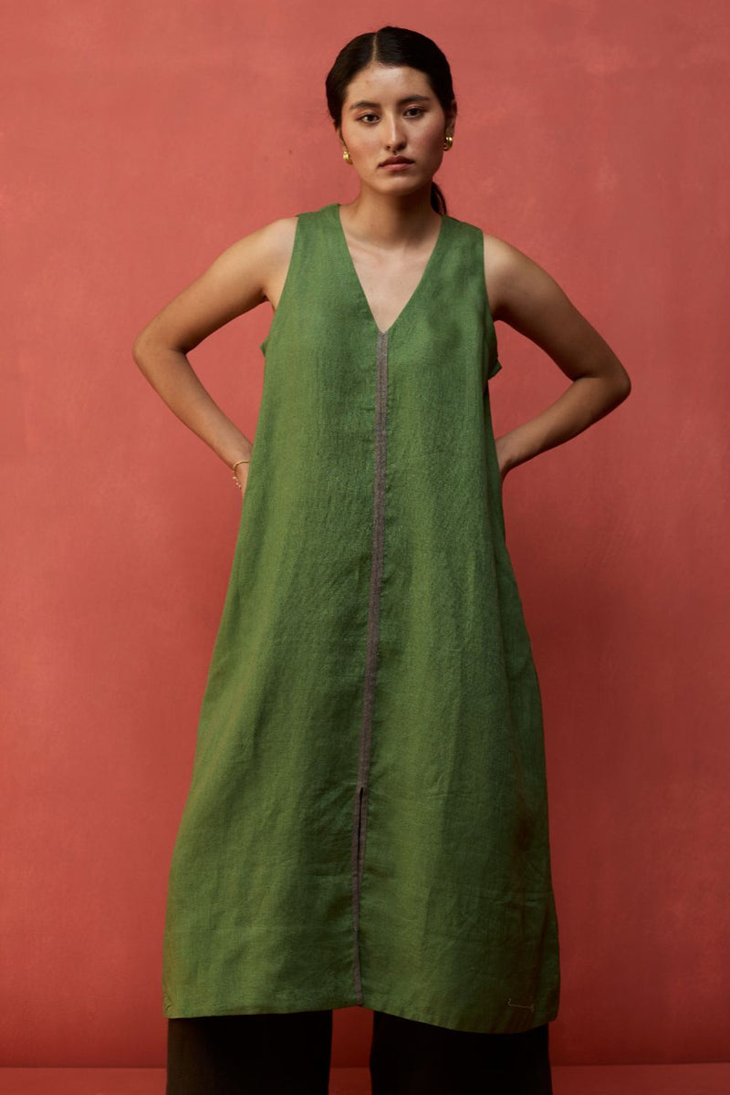 Rohe Sleeveless Linen Kurta Set - Fern Green by Manan for Worldwide