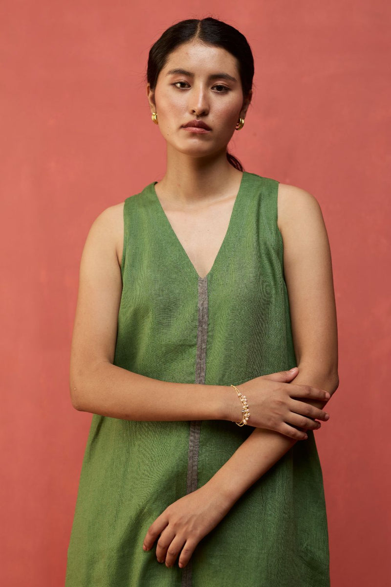 Rohe Sleeveless Linen Kurta Set - Fern Green by Manan for Worldwide