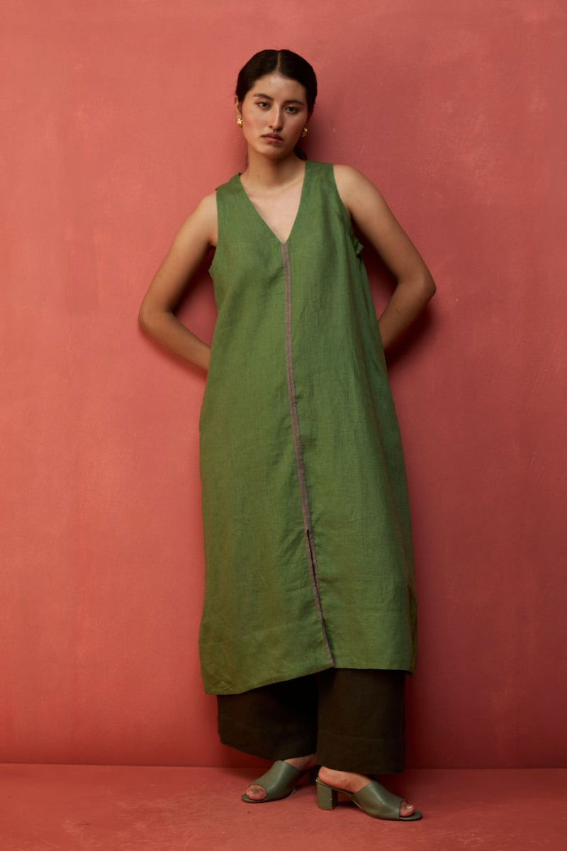 Rohe Sleeveless Linen Kurta Set - Fern Green by Manan for Worldwide