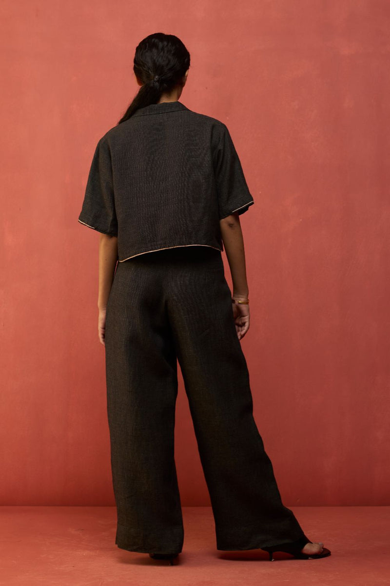 Kiera Cuban Collar Linen Shirt - Charcoal by Manan for Worldwide