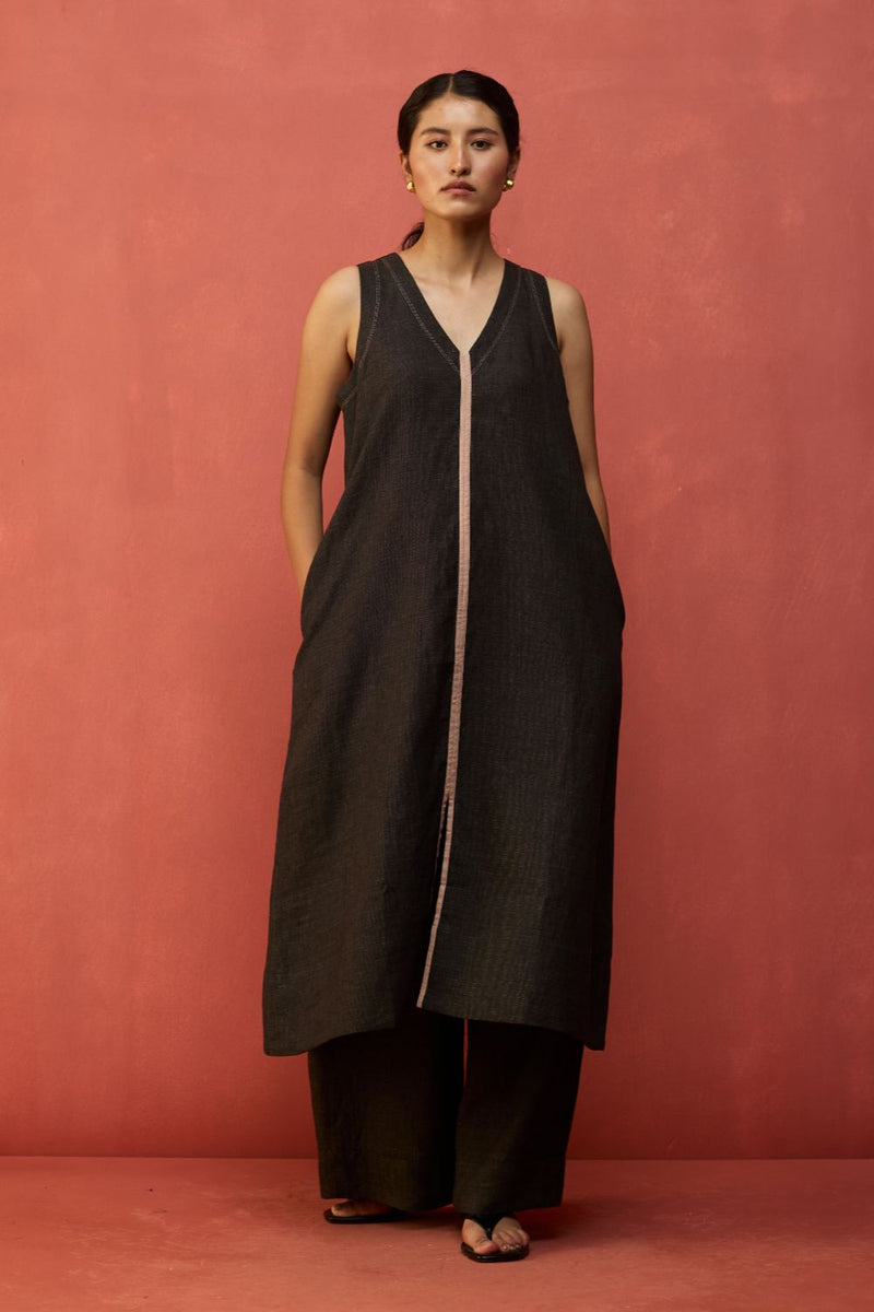 Rohe Sleeveless Linen Tunic - Charcoal by Manan for Worldwide