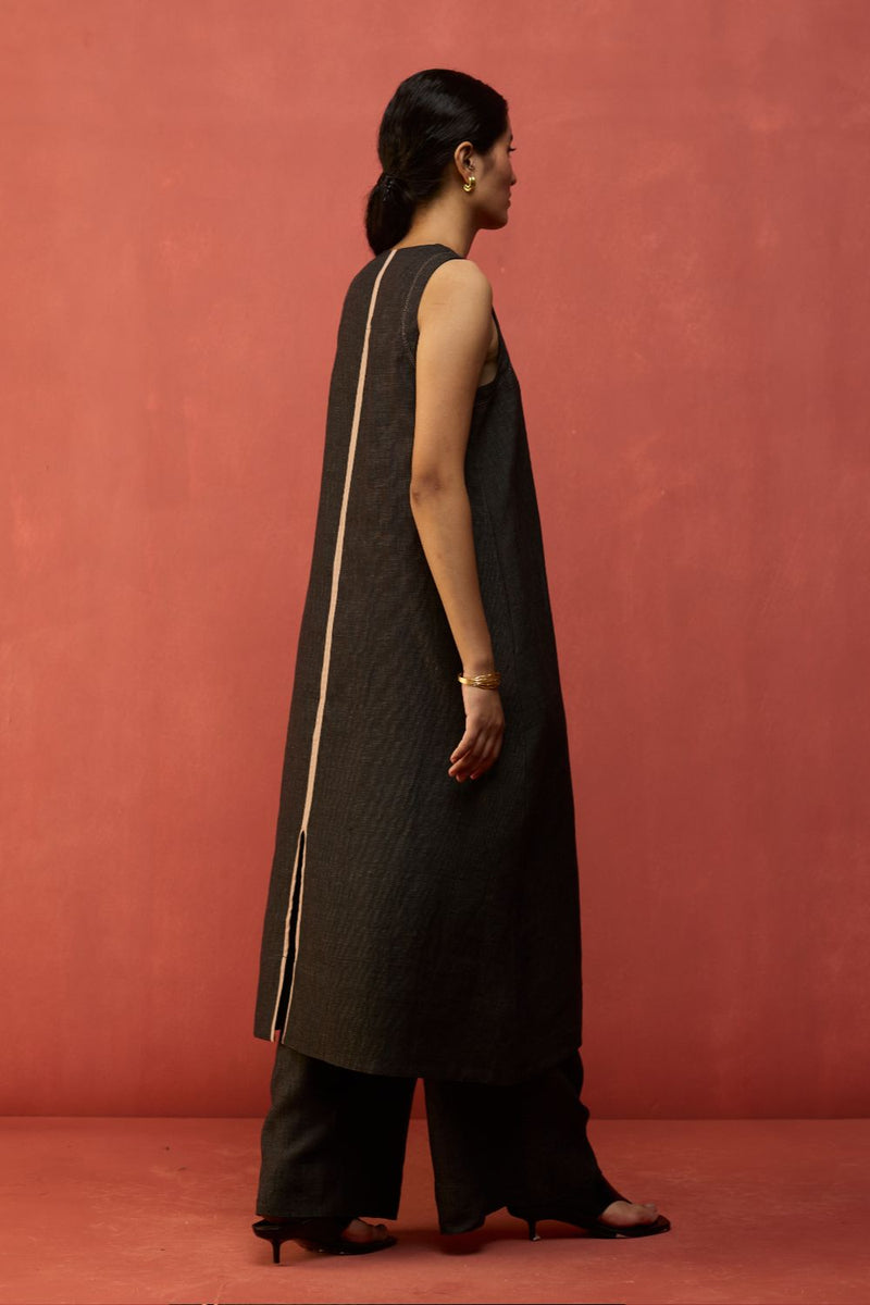 Rohe Sleeveless Linen Tunic - Charcoal by Manan for Worldwide