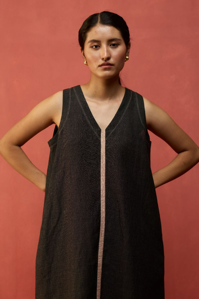 Rohe Sleeveless Linen Kurta Set - Charcoal by Manan for Worldwide