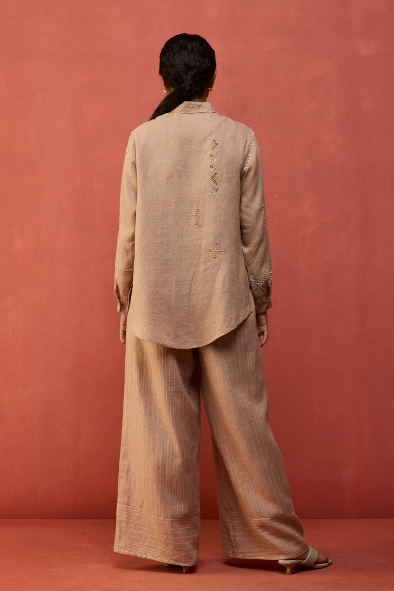 Kira Hand-Embroidered Linen Shirt - Dusty Rose by Manan for Worldwide
