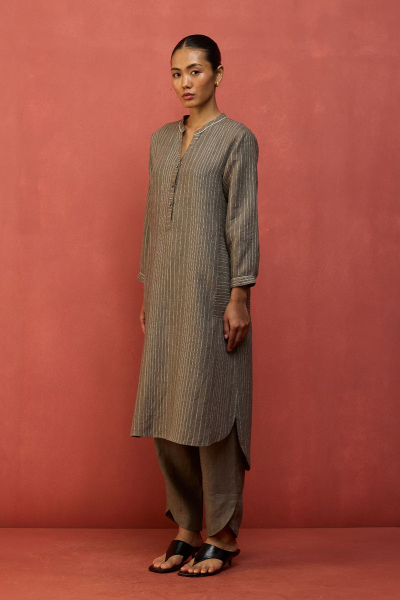 Bunka Stripe Linen Kurta - Grey by Manan for Worldwide