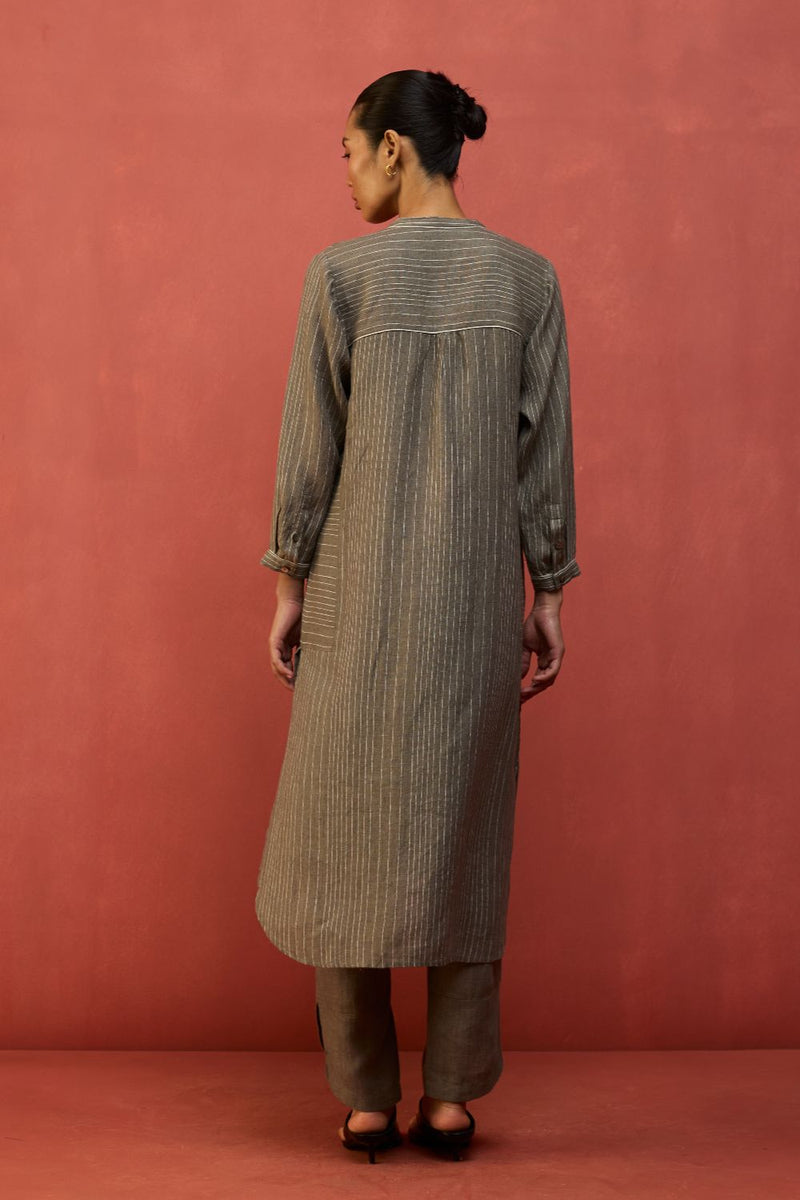 Bunka Stripe Linen Kurta - Grey by Manan for Worldwide