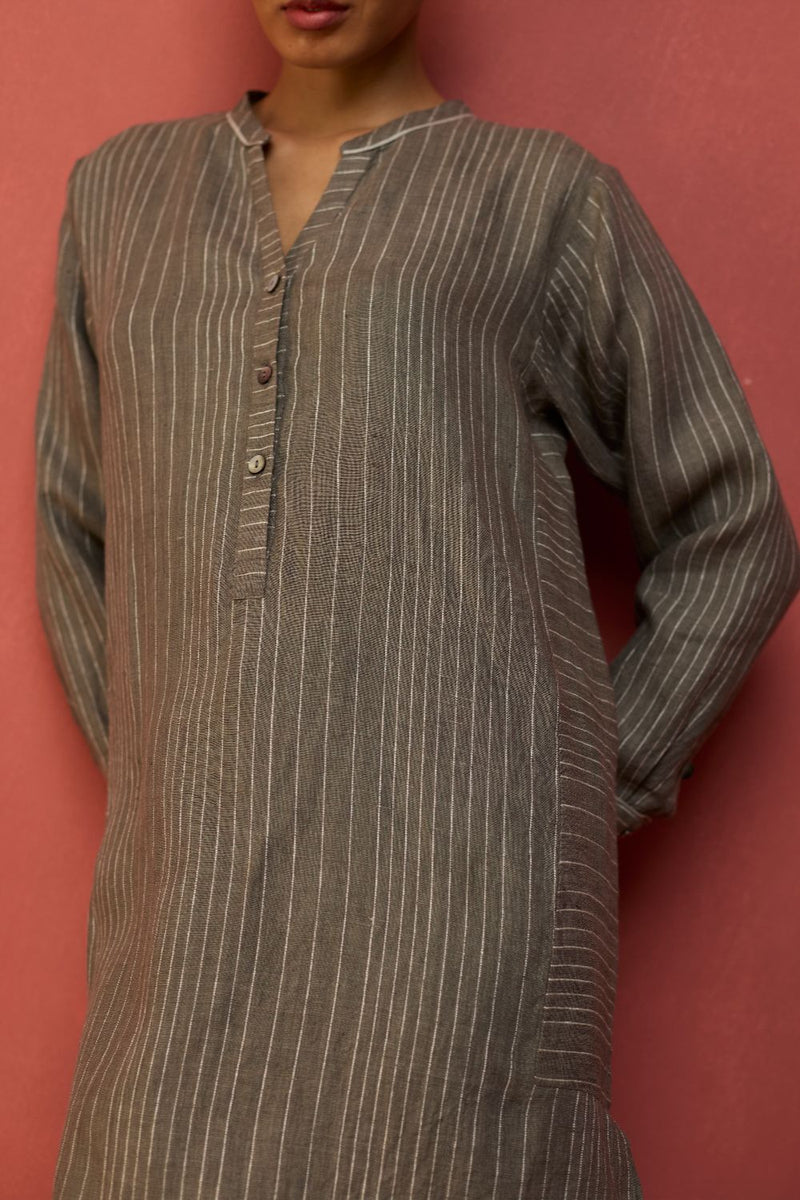 Bunka Stripe Linen Kurta - Grey by Manan for Worldwide