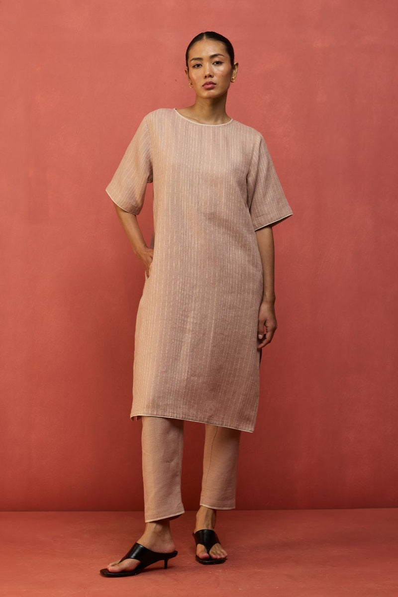 Semma Stripe Linen Kurta - Dusty Rose by Manan for Worldwide