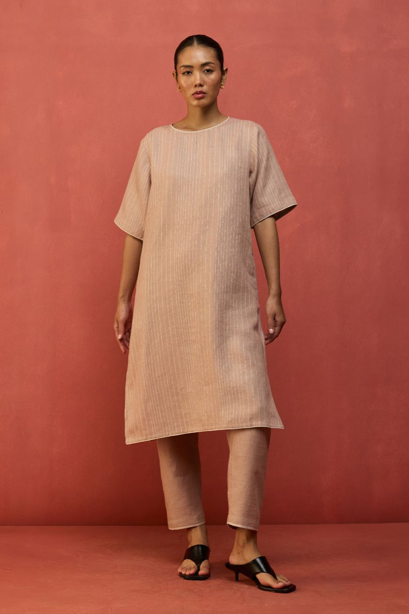 Semma Stripe Linen Kurta - Dusty Rose by Manan for Worldwide