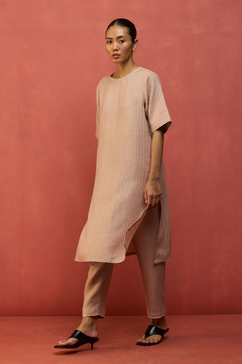 Semma Stripe Linen Kurta Set - Dusty Rose by Manan for Worldwide