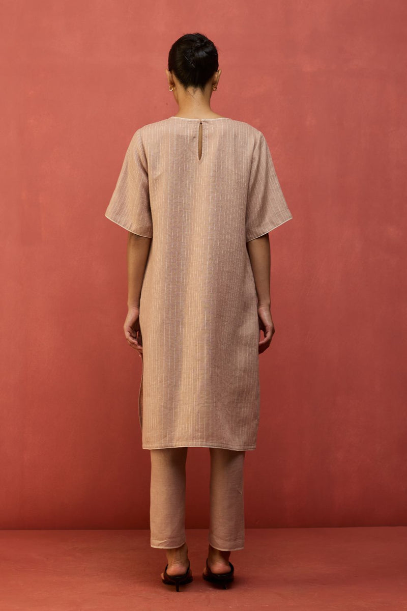 Semma Stripe Linen Kurta - Dusty Rose by Manan for Worldwide