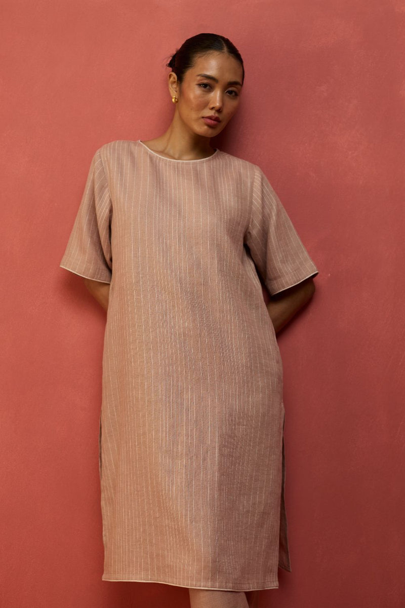 Semma Stripe Linen Kurta Set - Dusty Rose by Manan for Worldwide