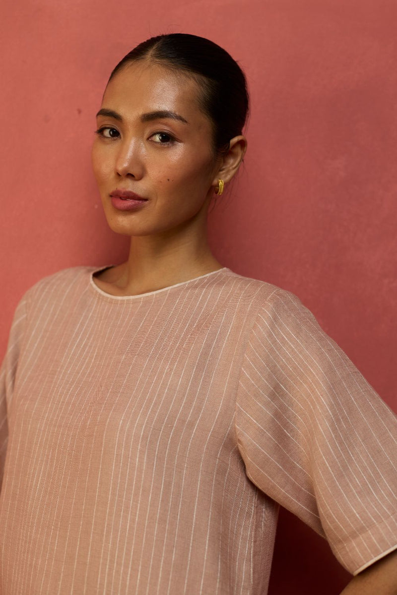 Semma Stripe Linen Kurta - Dusty Rose by Manan for Worldwide