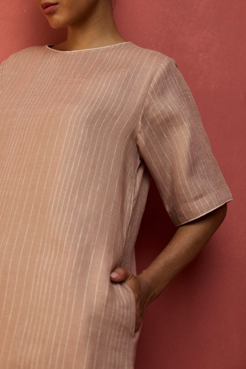 Semma Stripe Linen Kurta - Dusty Rose by Manan for Worldwide