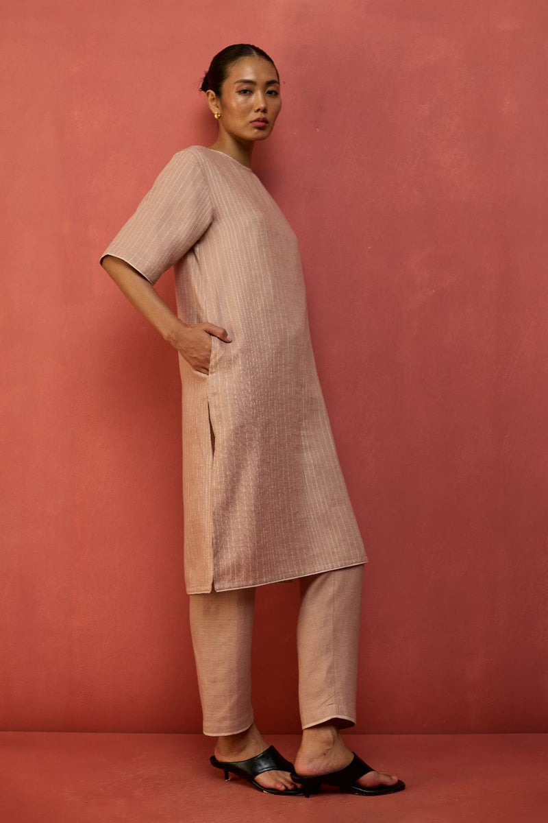Semma Stripe Linen Kurta Set - Dusty Rose by Manan for Worldwide