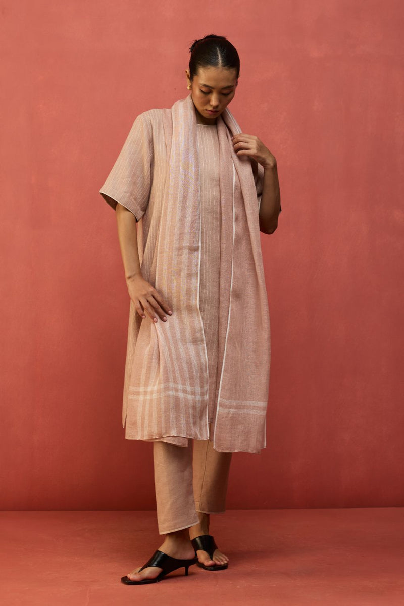 Semma Stripe Linen Kurta Set - Dusty Rose by Manan for Worldwide
