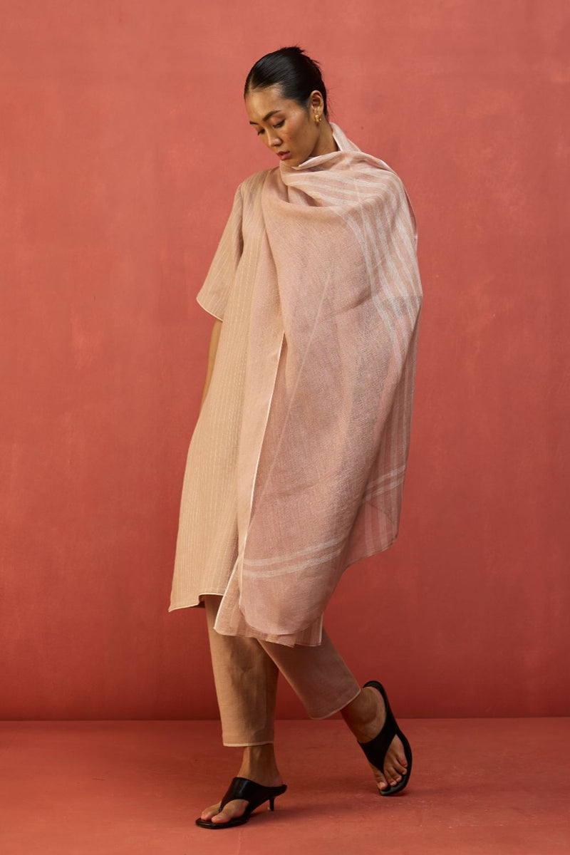 Semma Stripe Linen Kurta - Dusty Rose by Manan for Worldwide