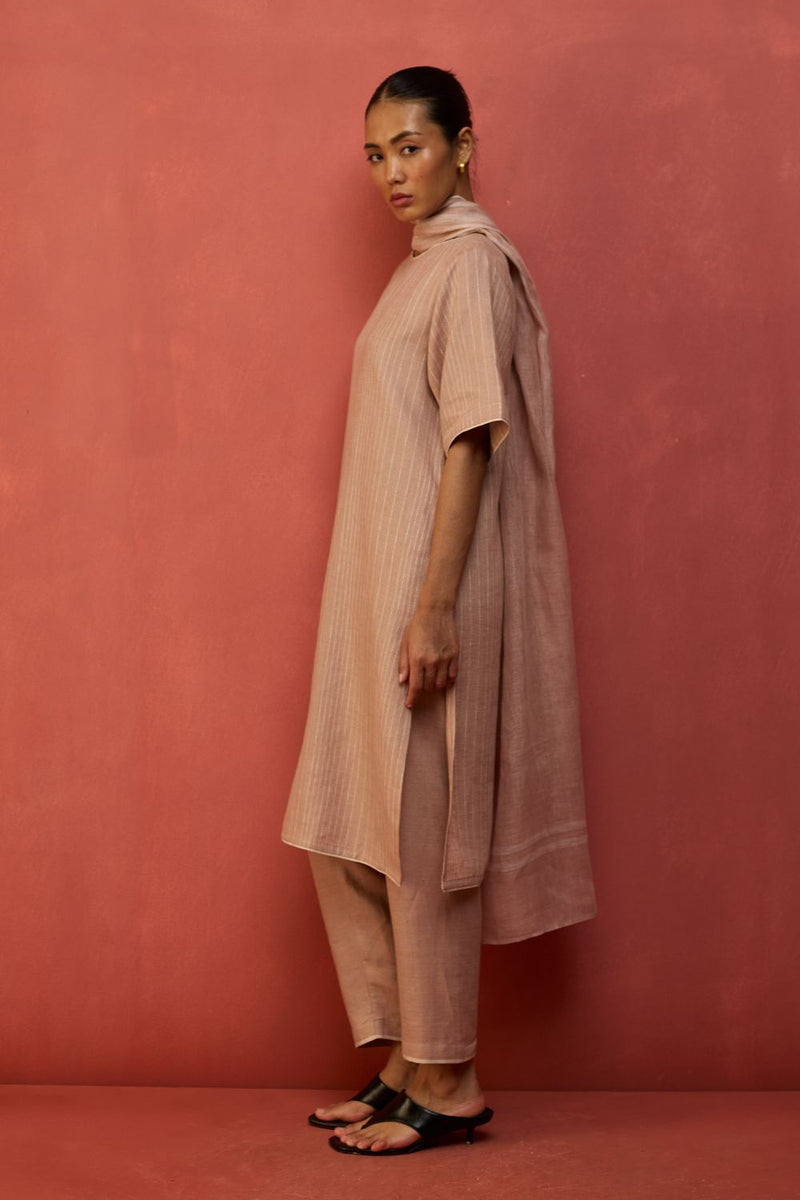 Semma Stripe Linen Kurta Set - Dusty Rose by Manan for Worldwide