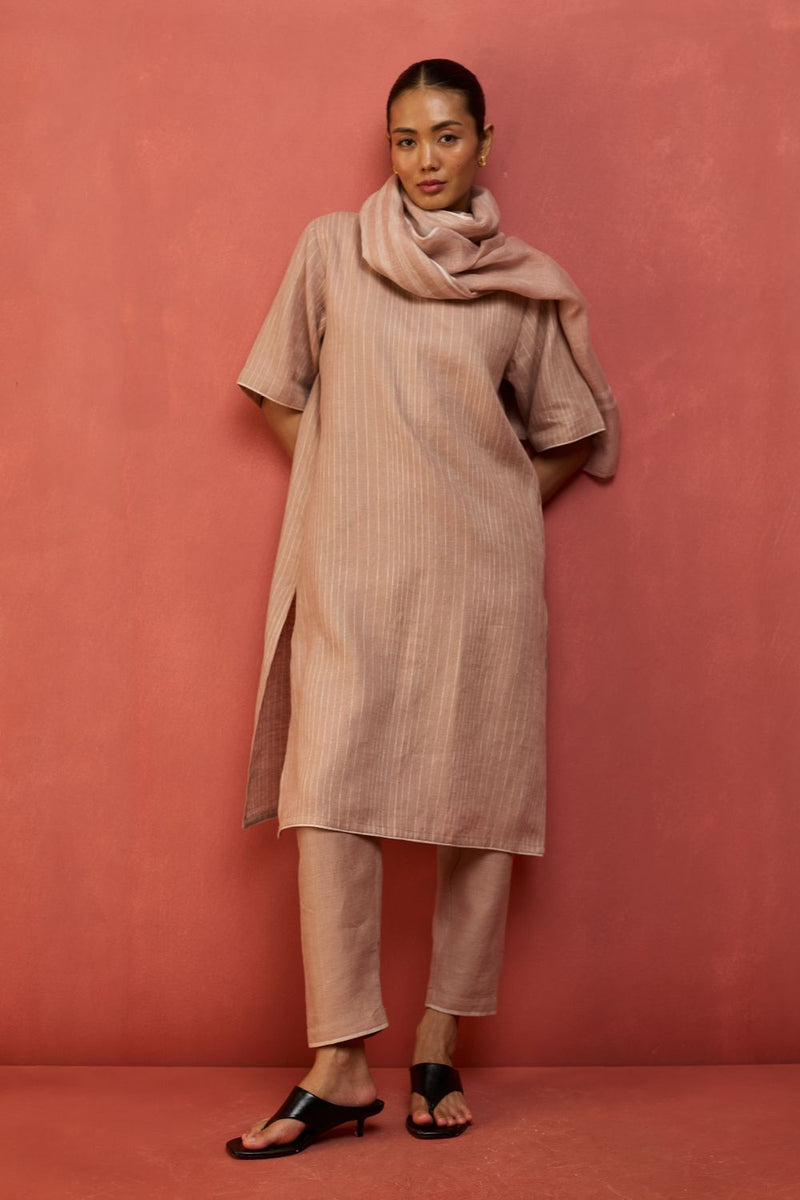 Semma Stripe Linen Kurta - Dusty Rose by Manan for Worldwide